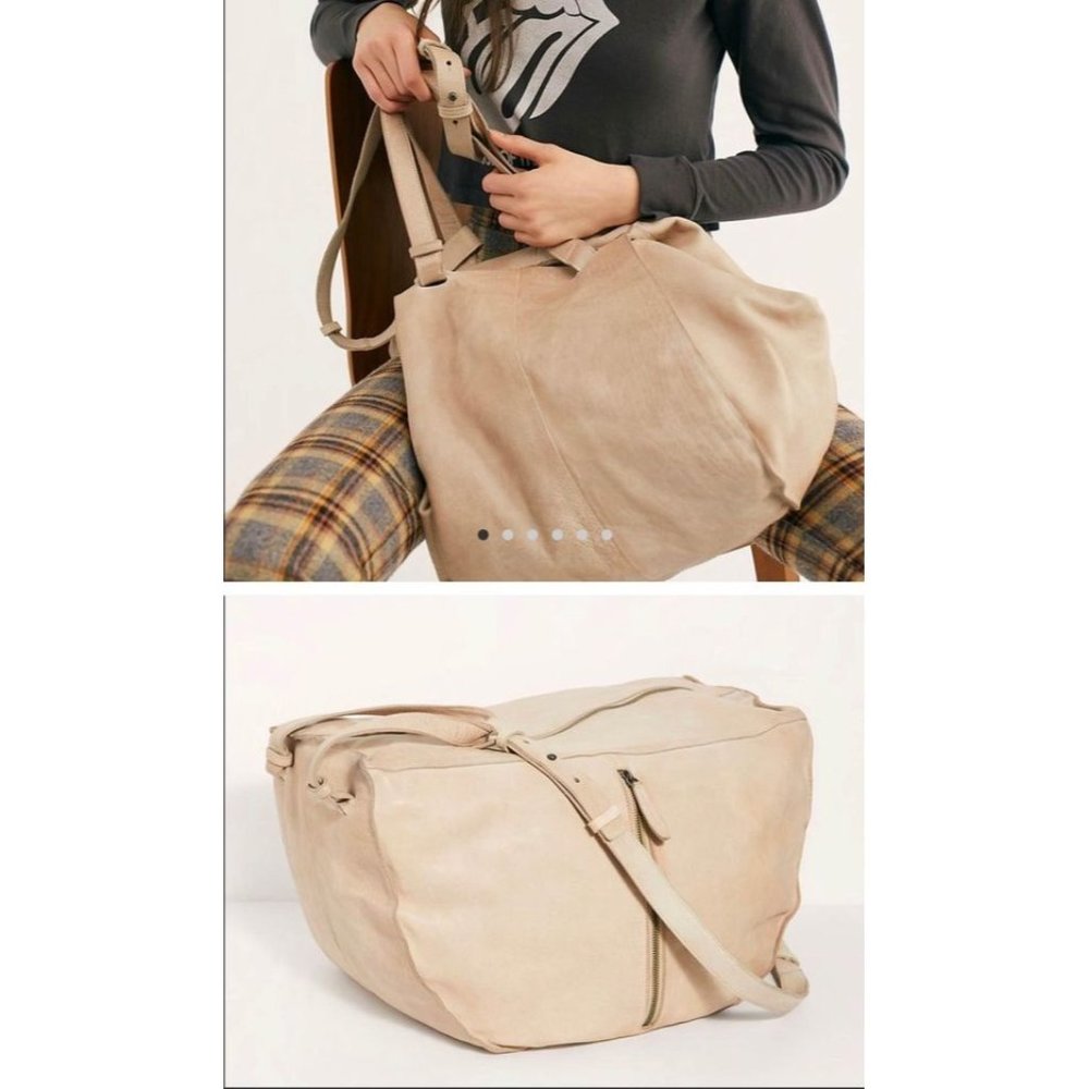 Free People Sid Distressed Leather Tote Bag Large Beige